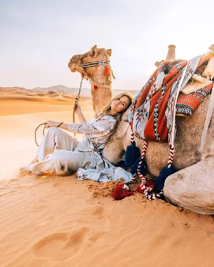 Download Girl Leaning on Camel Photo