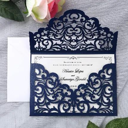 Navy Blue Wedding Invitation Card Photo