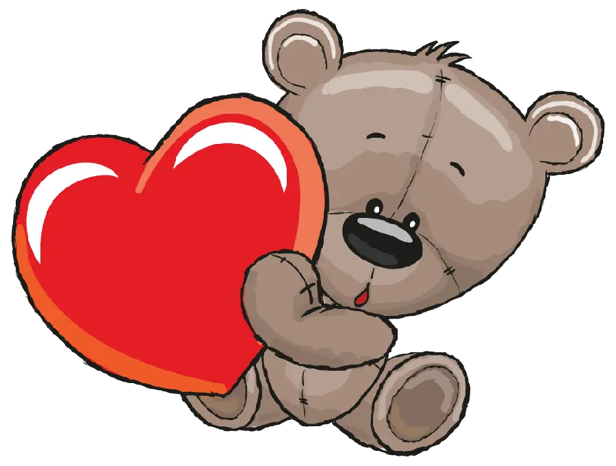 Cartoon Teddy Bear PNG Background Image with Red Heart