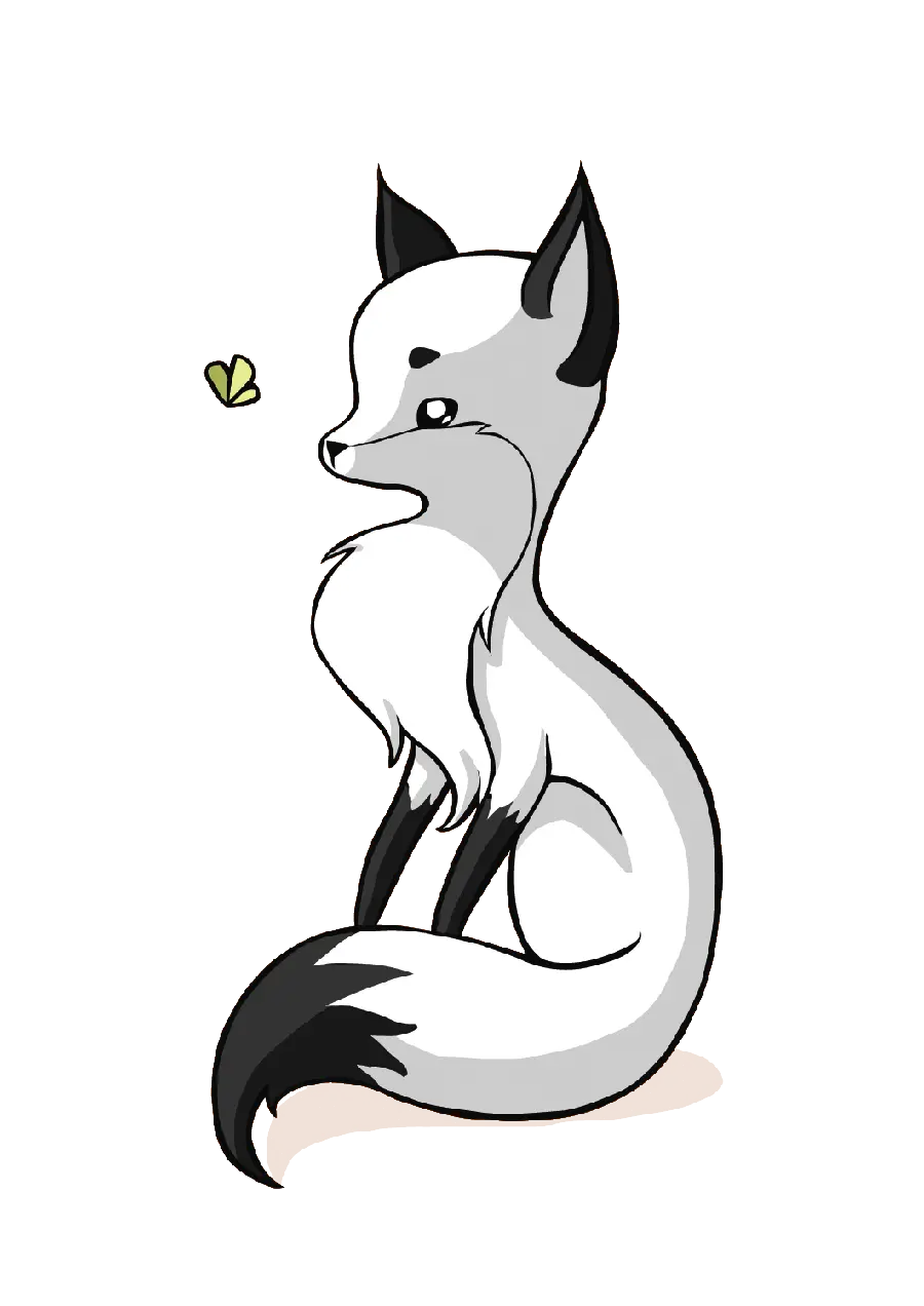 Stock image of black and white fox painting PNG for children's room wall design
