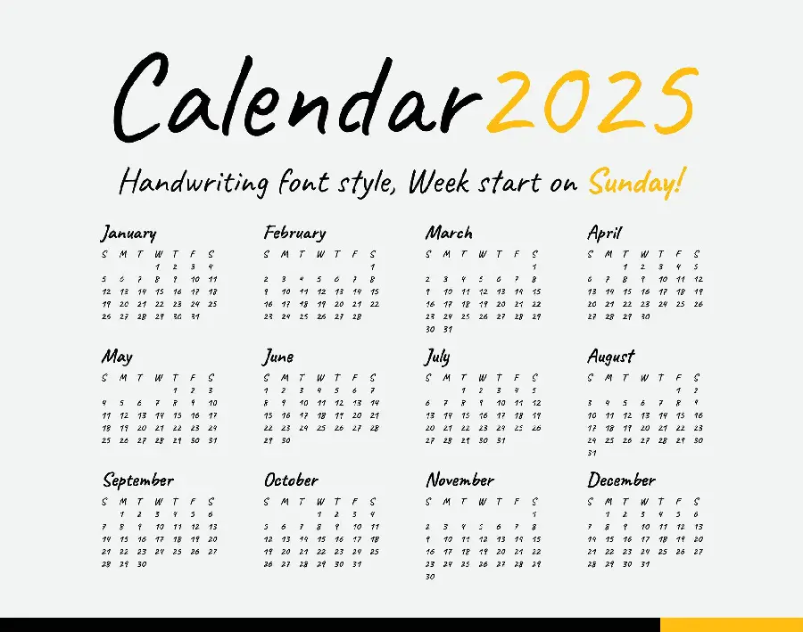 Stylish and Classy 2025 Calendar for Printing on Paper