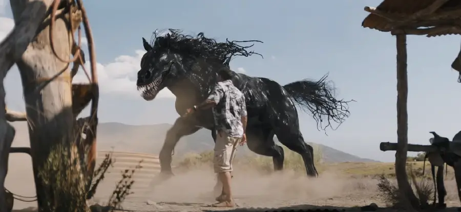 A quality image deformed into the shape of a horse from the Venom 3 movie
