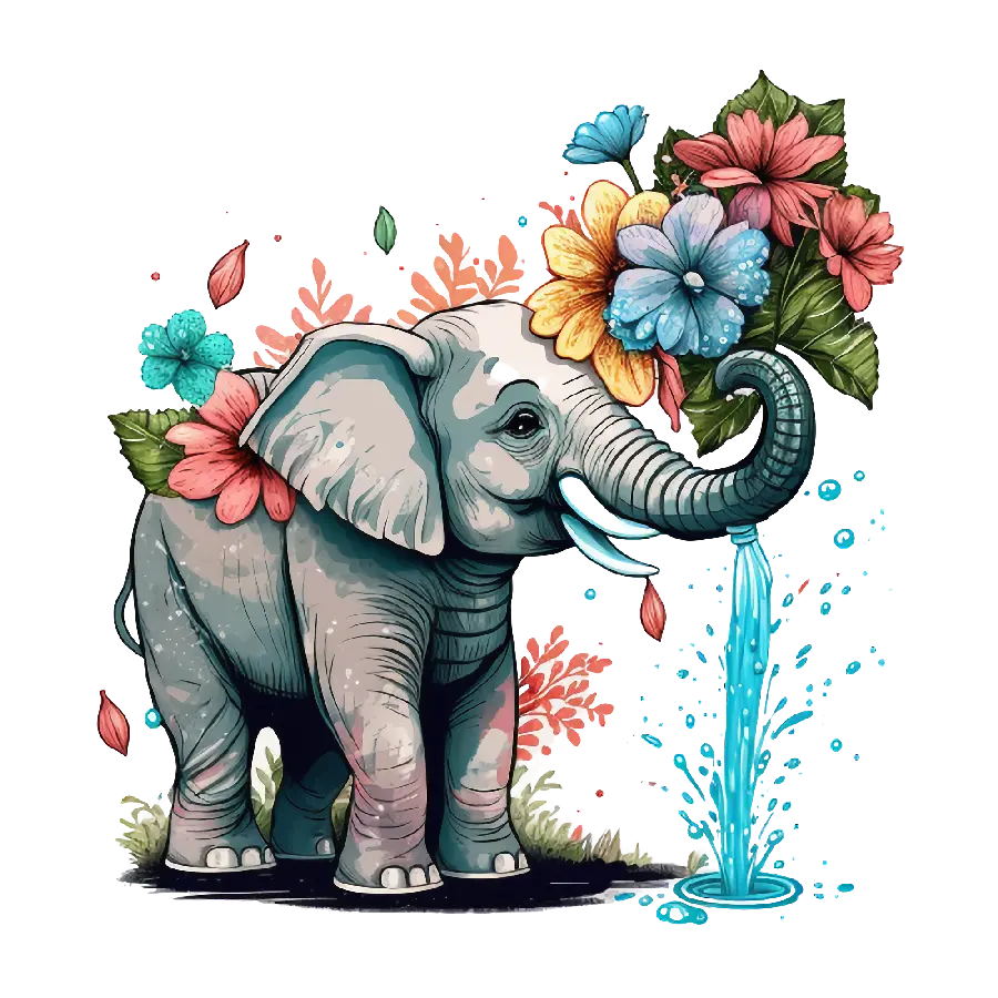 Animated elephant drawing with transparent background