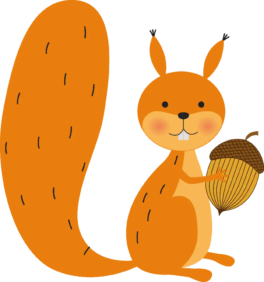 Download a drawing of a cute cartoon squirrel with an acorn