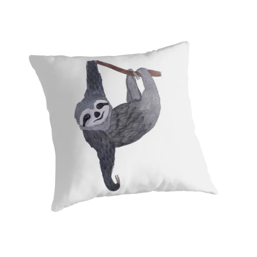 Sloth image printed on white cushion PNG without background