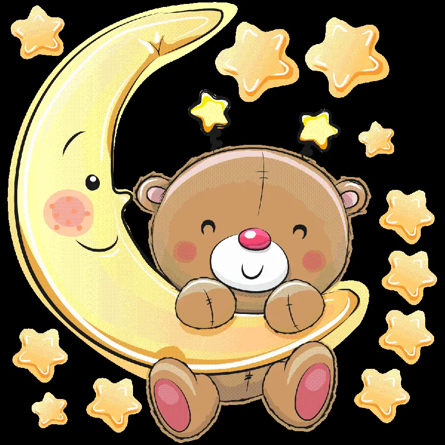 Download Stock Photo of Bear Hanging from the Moon with Birthday Theme and PNG Format