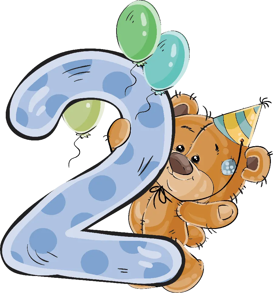 Bear wallpaper with 2-year-old birthday greetings as a full-download PNG file