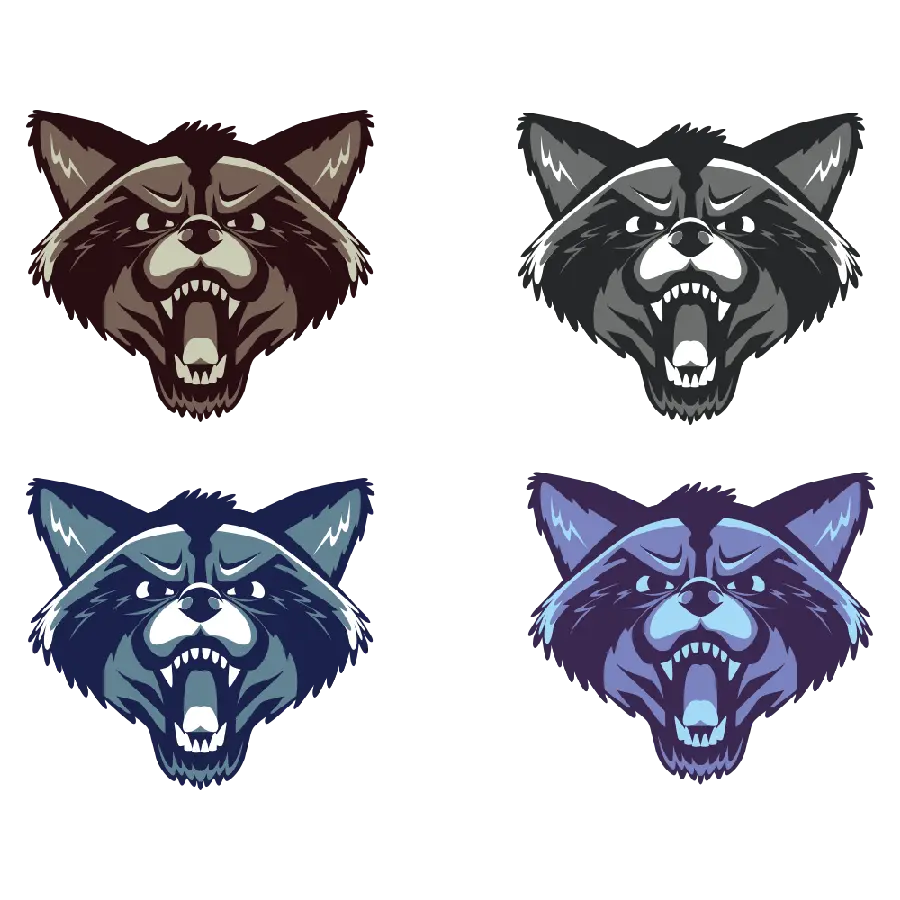Creepy raccoon background in png format in several different colors