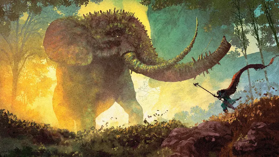 Download wallpaper from the past, a wild and pristine forest and a huge animal like an elephant
