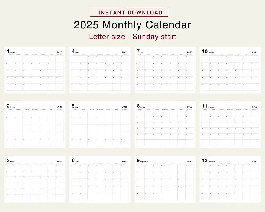 Minimal 2025 Calendar Photo for Design and Printing