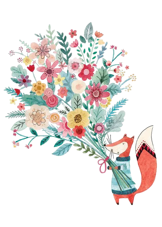 Profile photo png of fox painting with a large bouquet of flowers