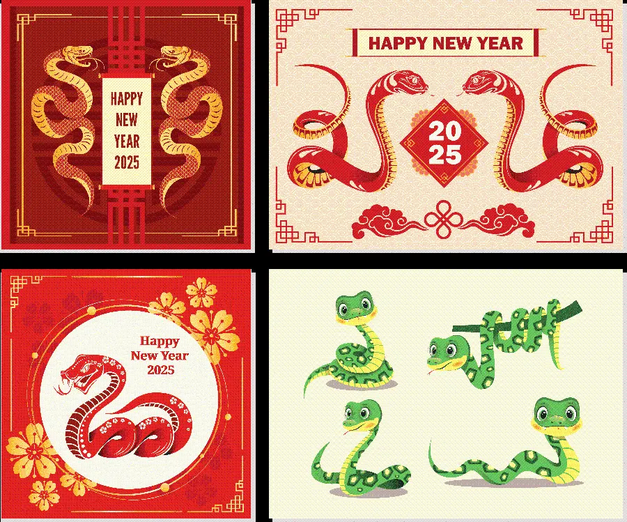 New Year Greetings 2025 Snake images download PNG images without background for quick designs