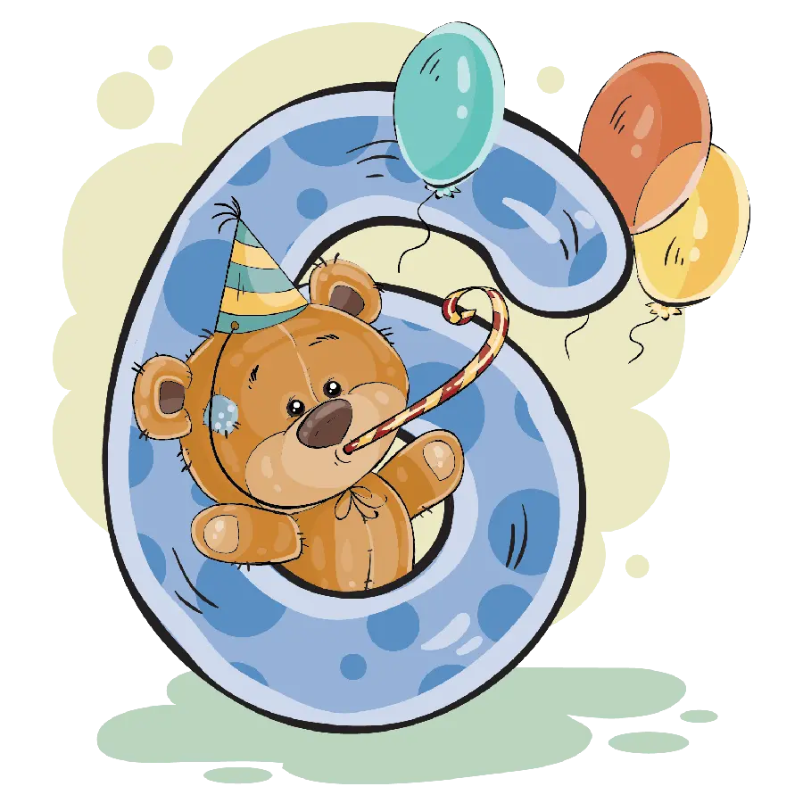 Bear wallpaper with a 6th birthday theme and PNG format