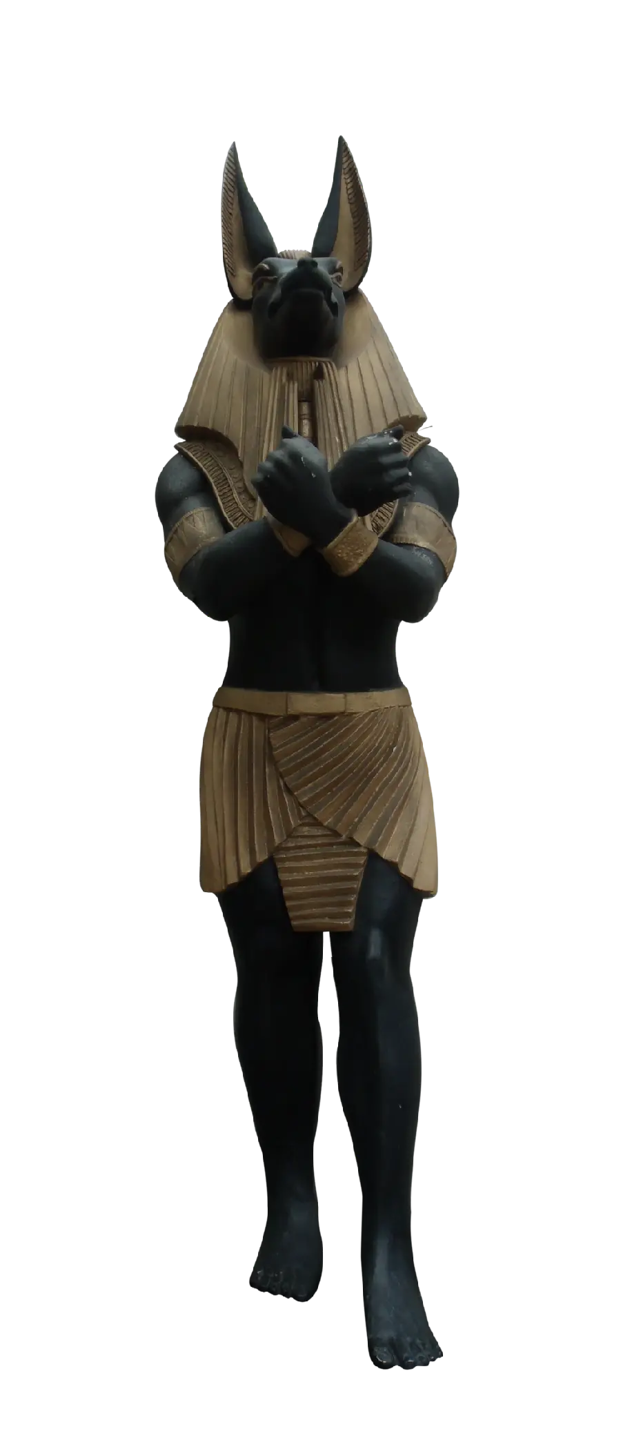 Background image of a statue with a full view of Anubis in the form of a jackal PNG