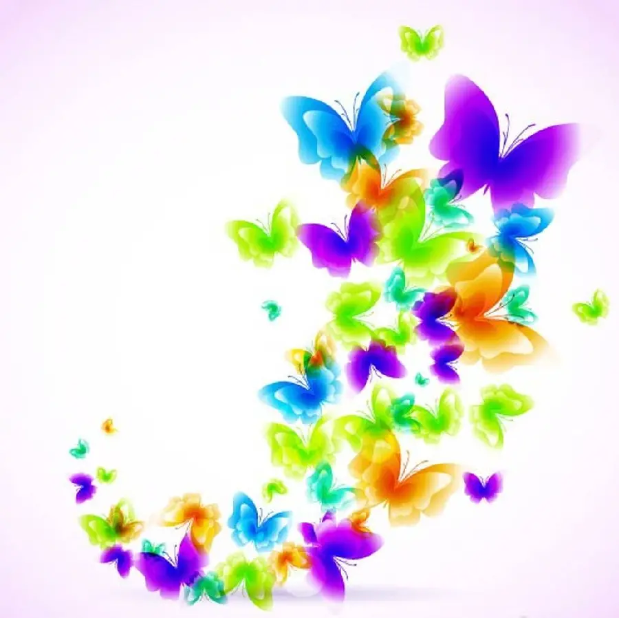 Attractive Wallpaper of Colorful and Purple Butterflies on a White Background