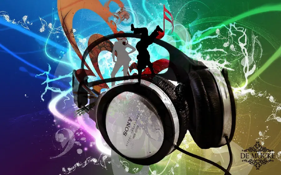 Neon Colors Headphones Wallpaper
