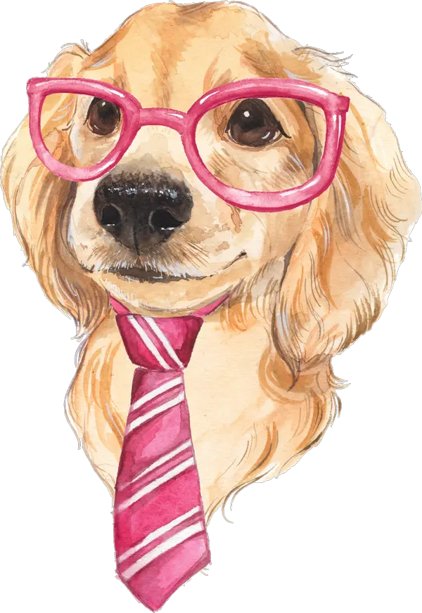 Creative stock image of drawing of a dog with glasses and a tie
