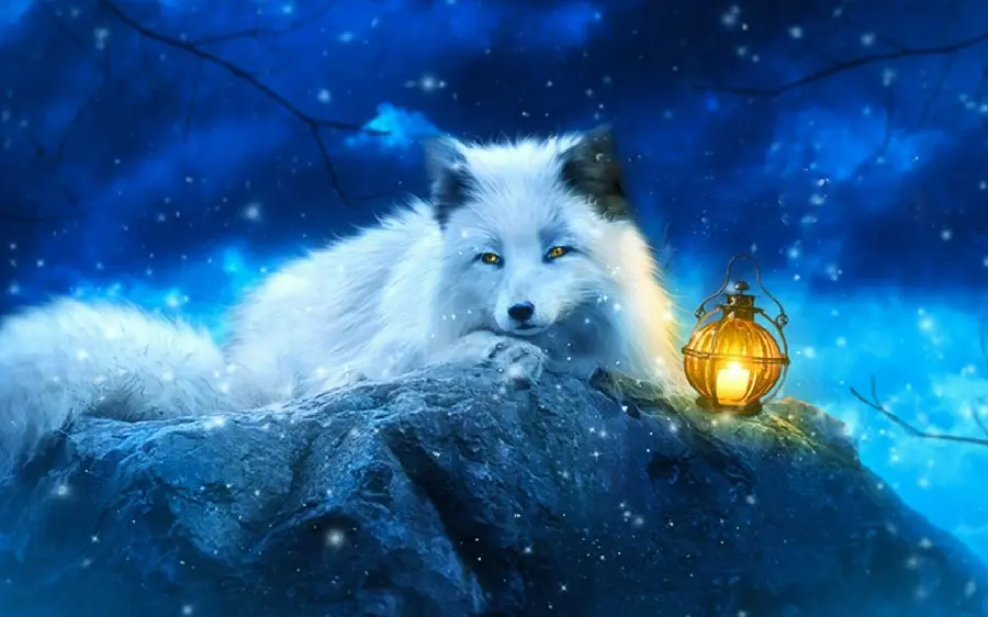 Digital image of an Arctic fox painting for printing on chassis board