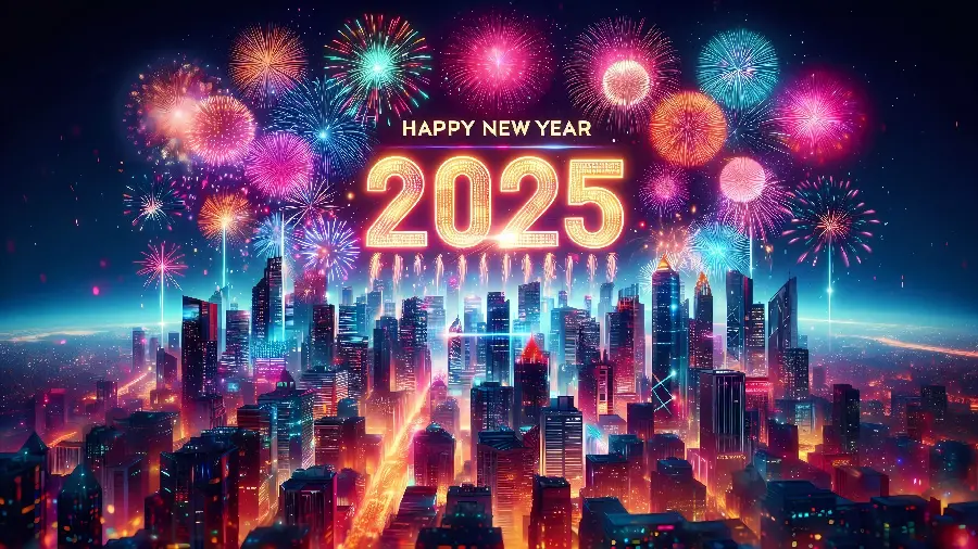 Postcard image of the number 2025 with a fantasy background