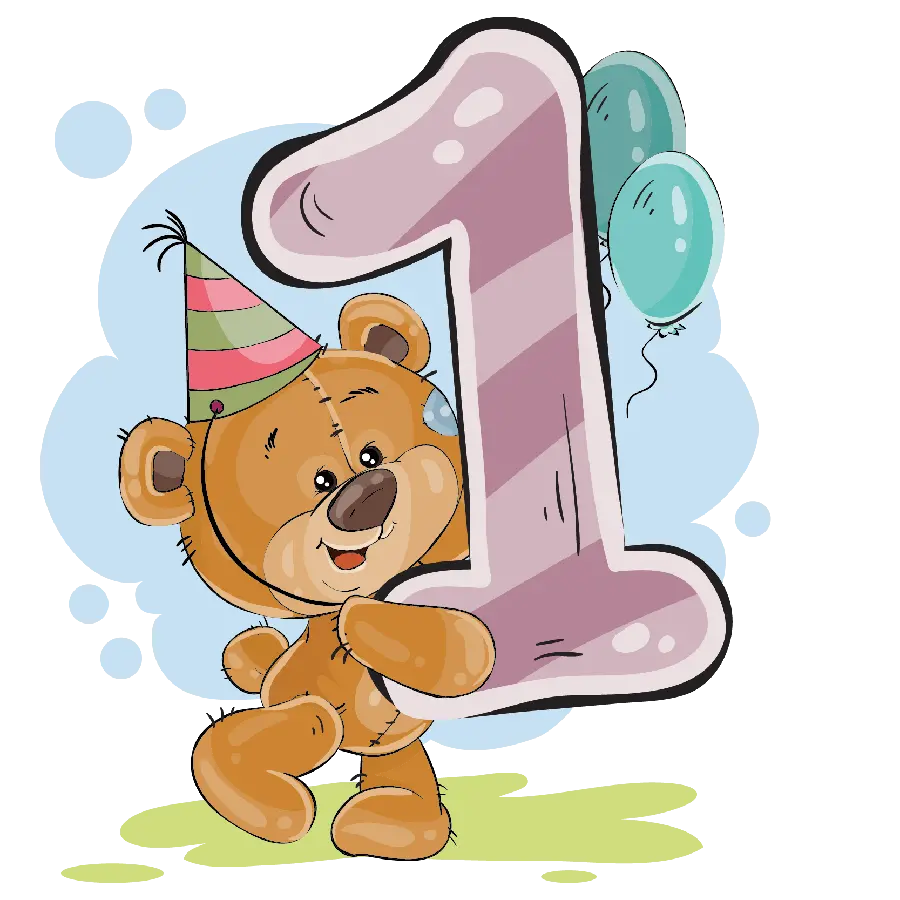 Bear background image with 1st birthday theme in PNG format