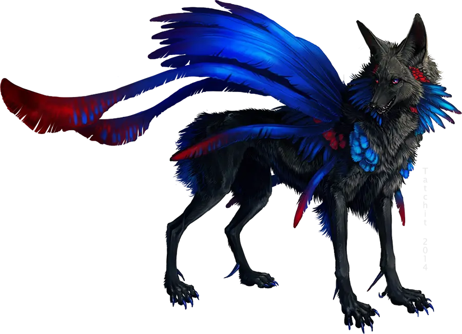 Download Dire wolf wallpaper with black body and blue wings png