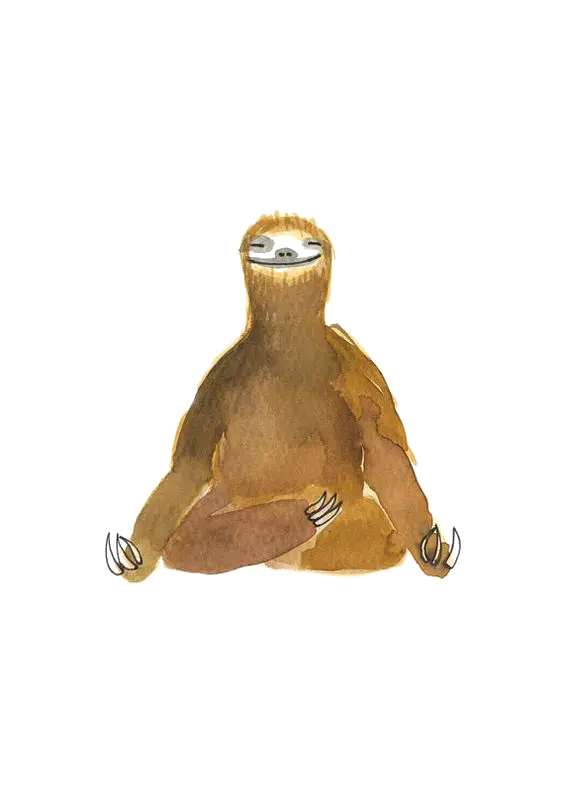 Exaggerated Watercolor Sloth Painting Image Doing Yoga PNG