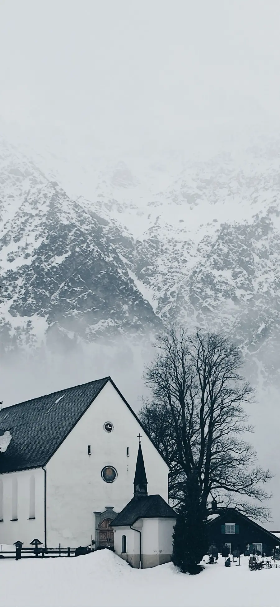 Download Winter Cottage in Snow Wallpaper for Mobile