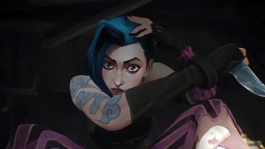 Close-up of Jinx's emotional face