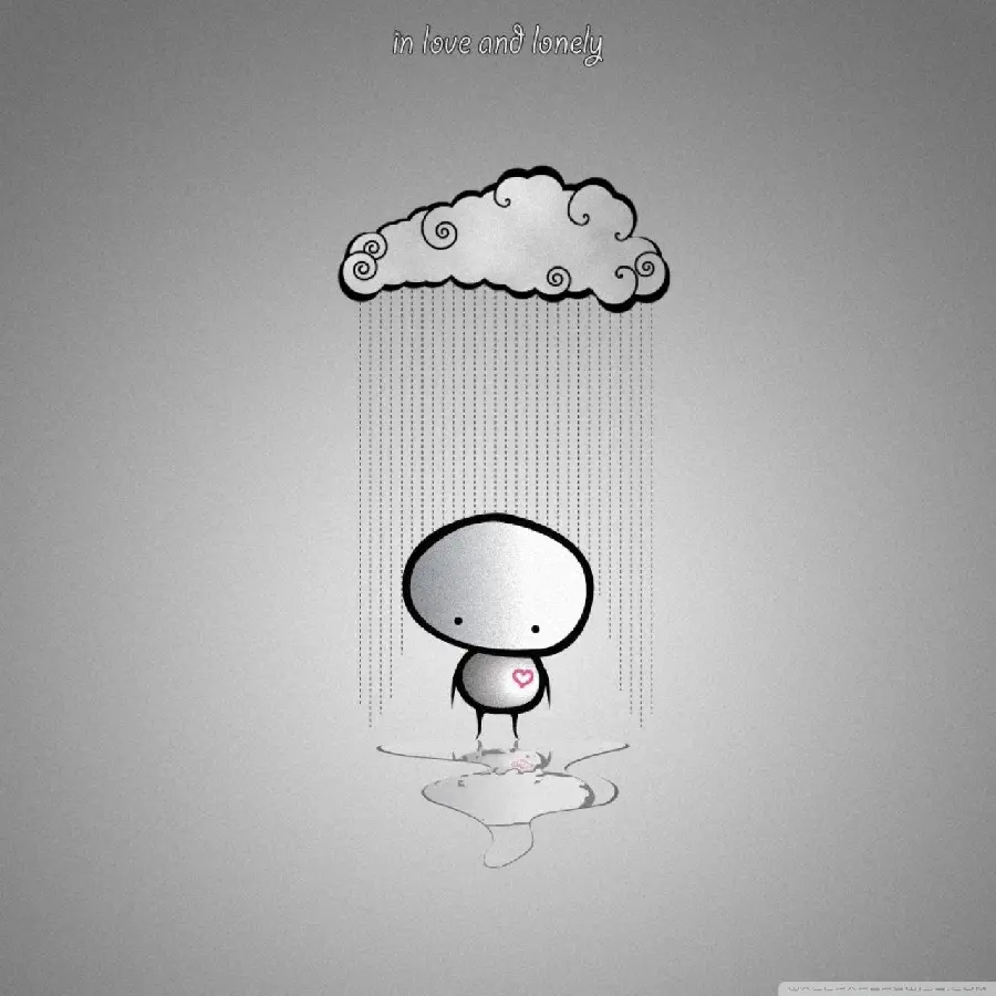 A cartoon, fantasy and sad picture of a character in the rain for profile and mobile background