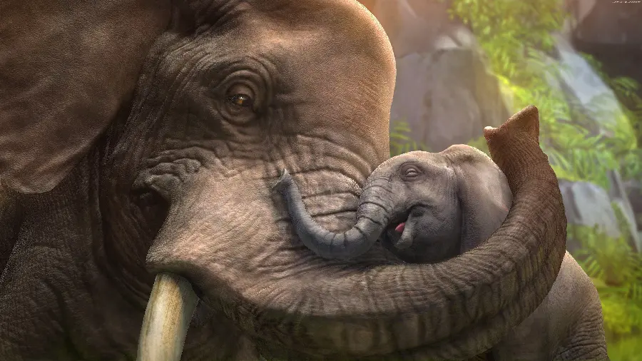 The most attractive photo taken of the love of a mother and child, a female elephant and her child