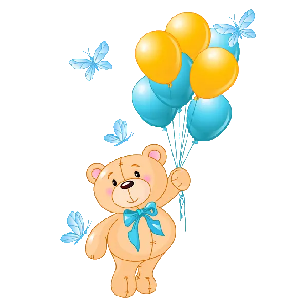Cartoon image of bear with birthday theme and Beautiful colored balloons PNG