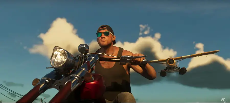 Image Jason Duval's character with a motorcycle in GTA 6