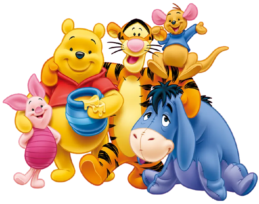 High Quality Photo of Cartoon Pooh Bear with Other Characters