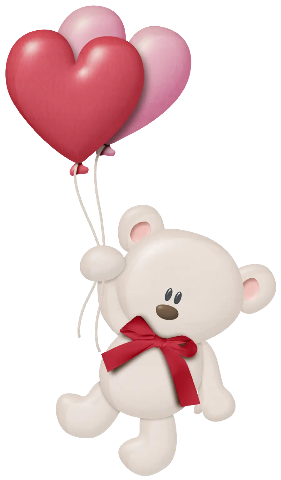 Stock photo of cartoon bear drawing with red heart balloons Valentine