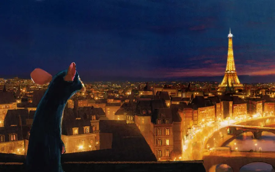 Creative image of the mouse chef in the famous Paris kitchen