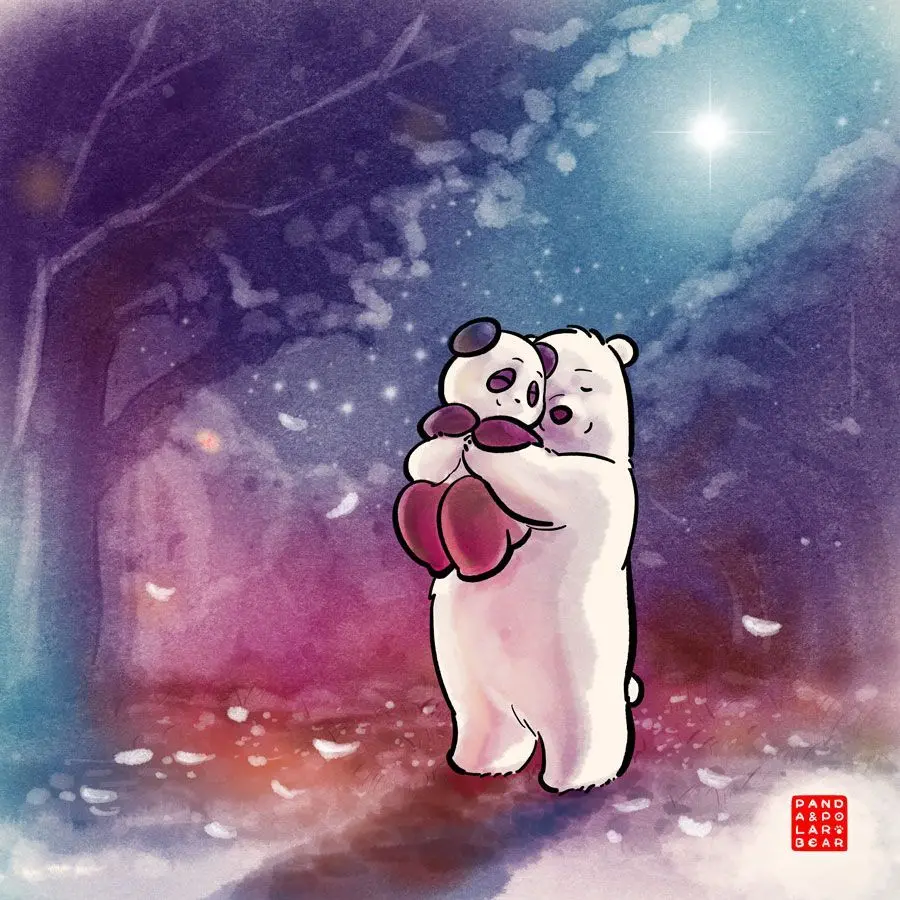 Dreamy and Fantasy Polar Bear and Baby Panda Wallpaper