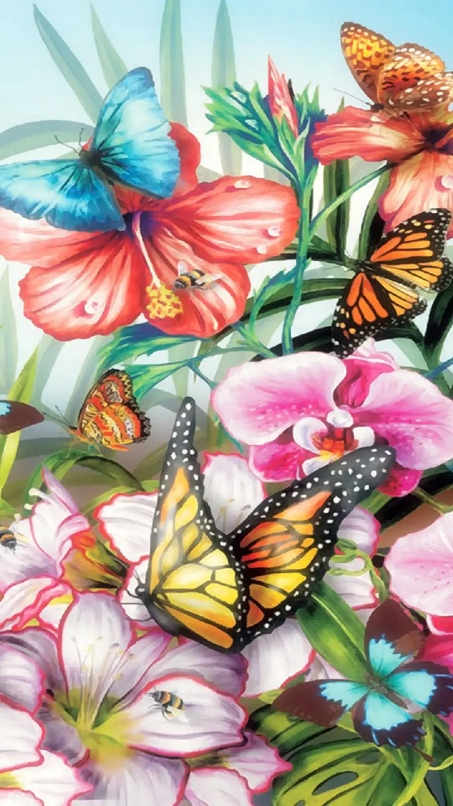 Colorful Butterfly and Flower Painting HD Quality for iPhone
