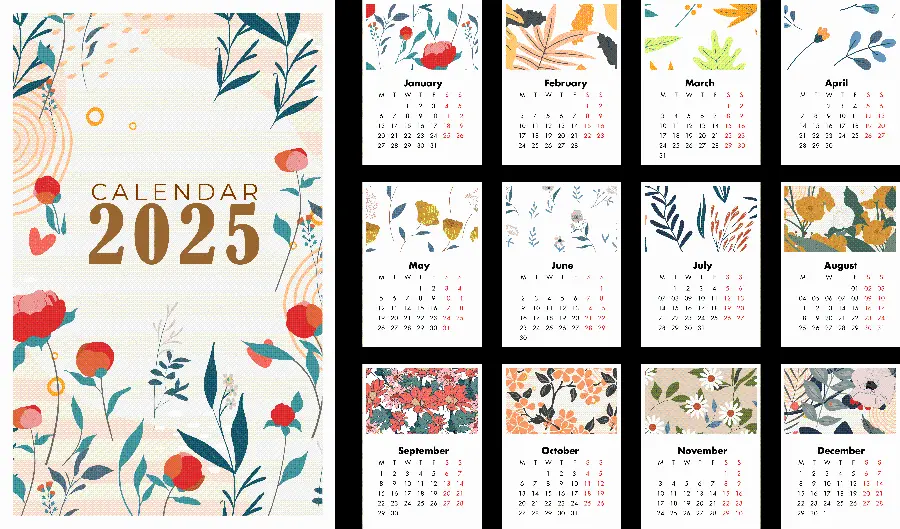 2025 Calendar PNG images without background for printing