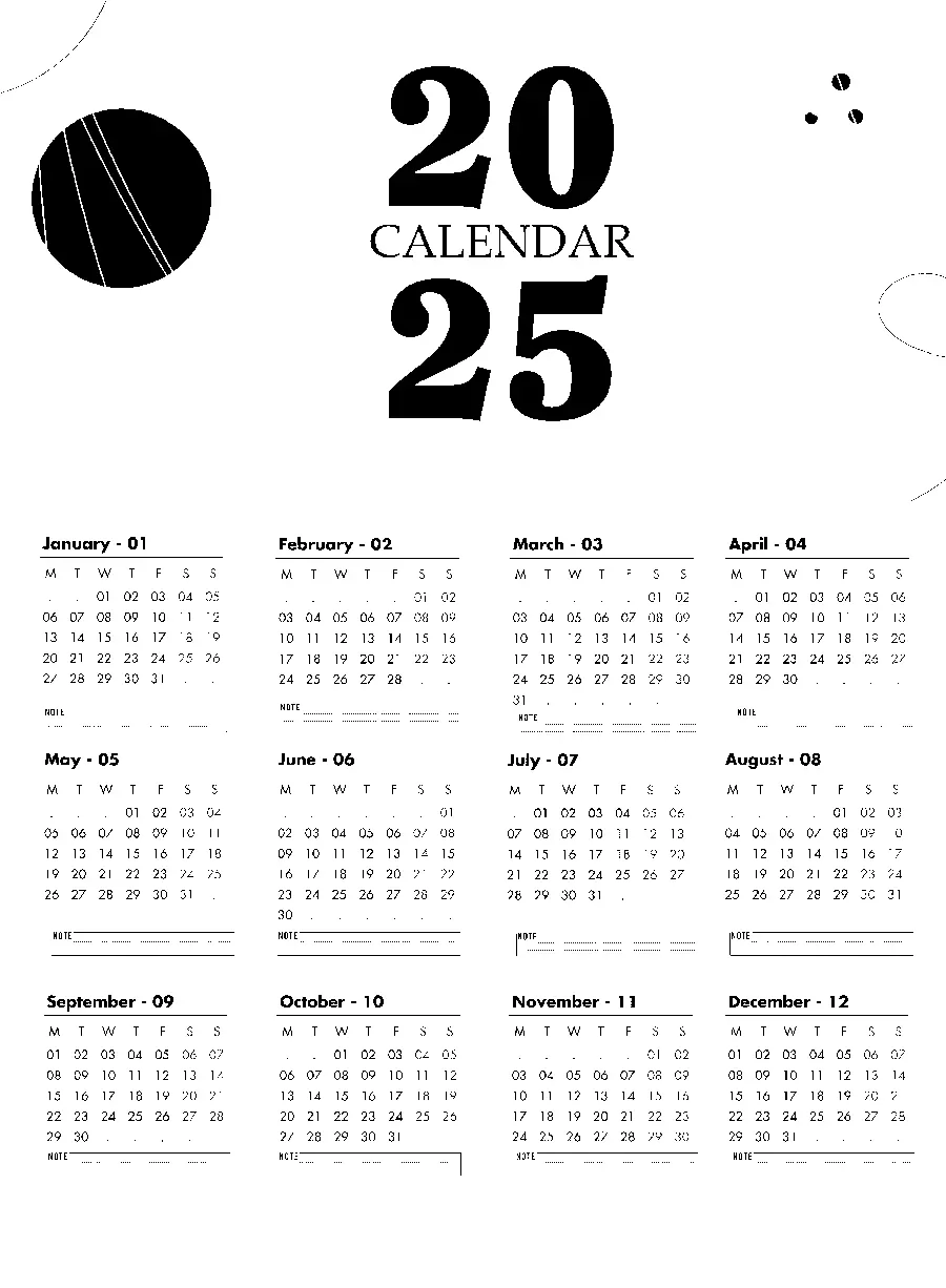 Download PNG Calendar Images for the Year 2025