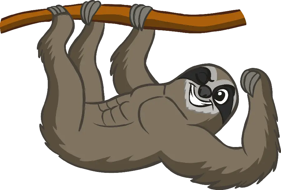 Fun and cartoon photo of a six-pack sloth without background in PNG format