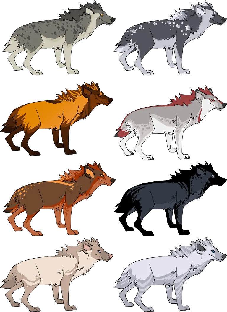 Cartoon wolves with various designs in a frame
