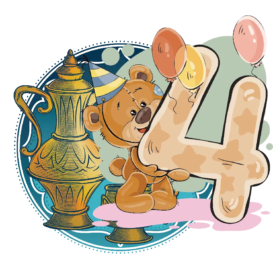 Very beautiful PNG background image of bears for birthday greetings to 4-year-old children