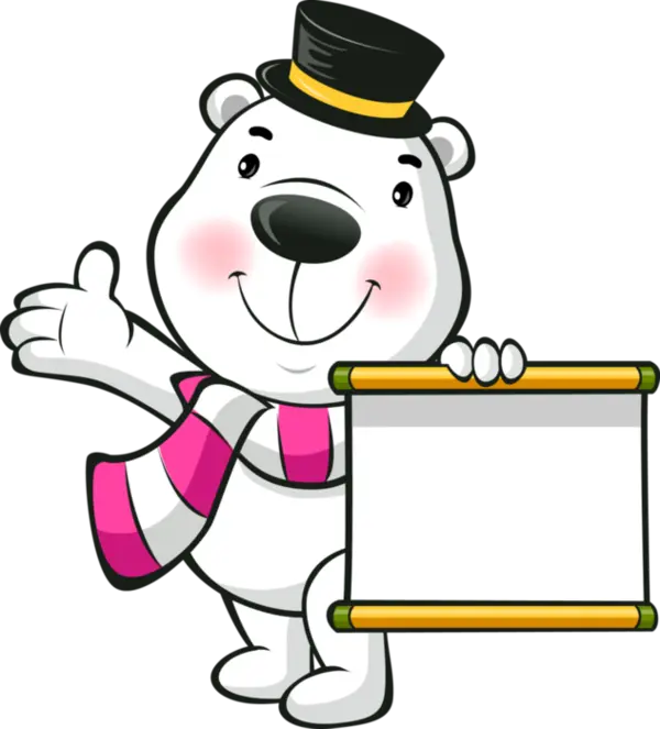 Wallpaper of a cartoon polar bear drawing with a scarf and a hat