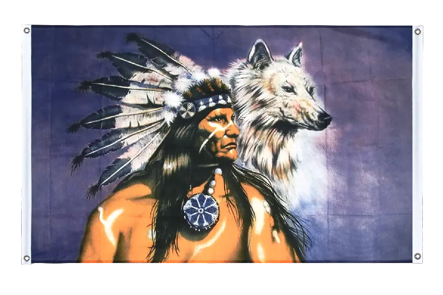 Picture of a scary wolf next to a red man in png format