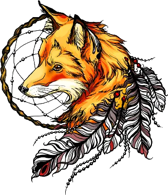 Special and attractive image of a fox painting in the shape of a dream catcher
