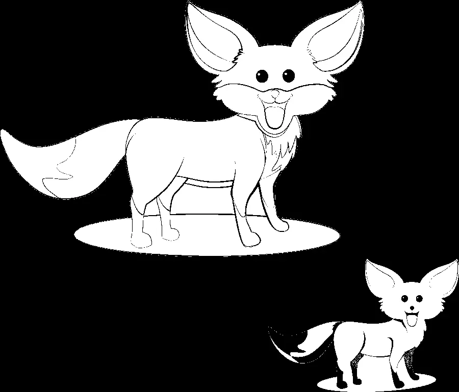 Black and white fox painting PNG wallpaper for coloring