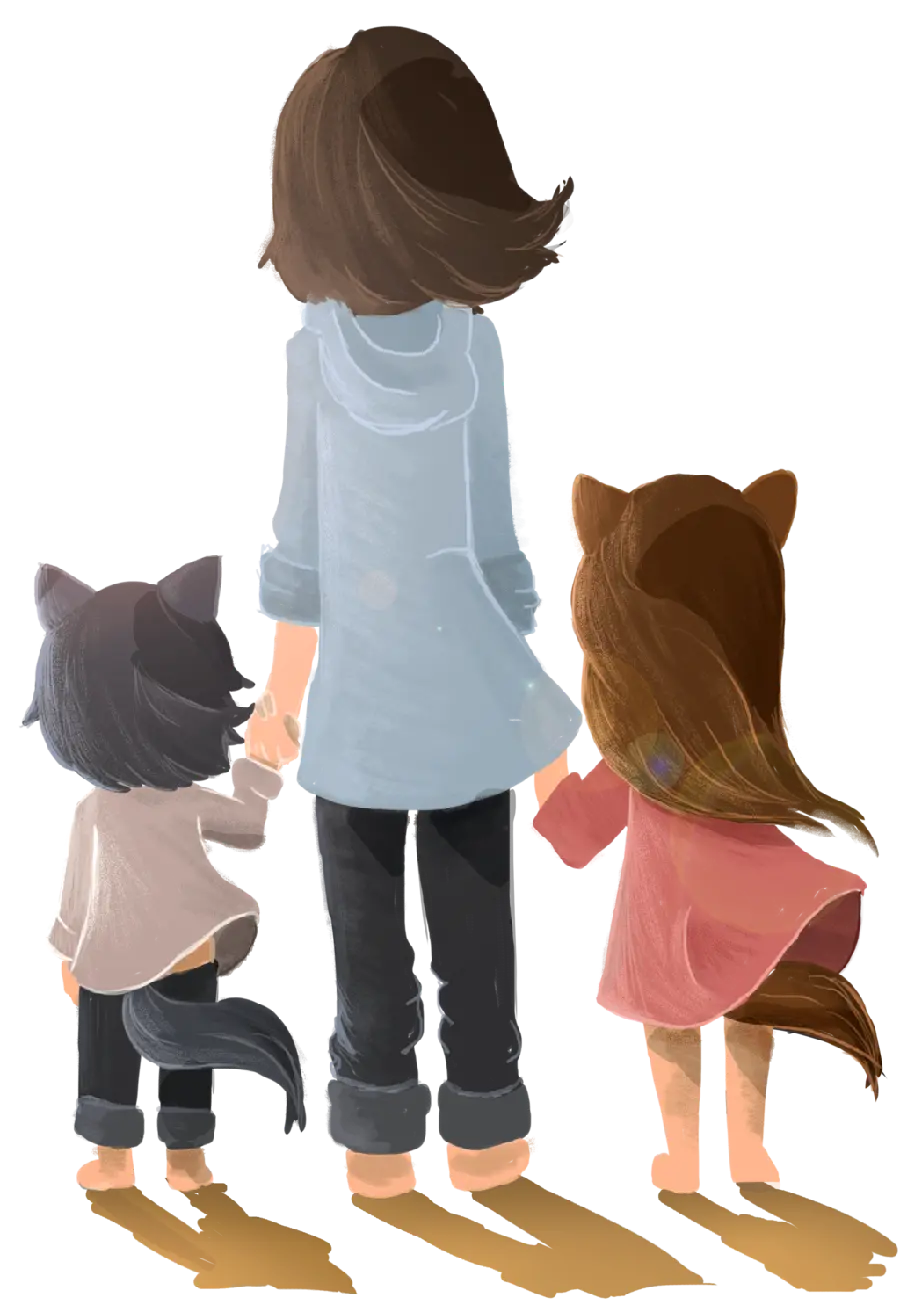 Special and scary background image with a cartoon wolf family design png