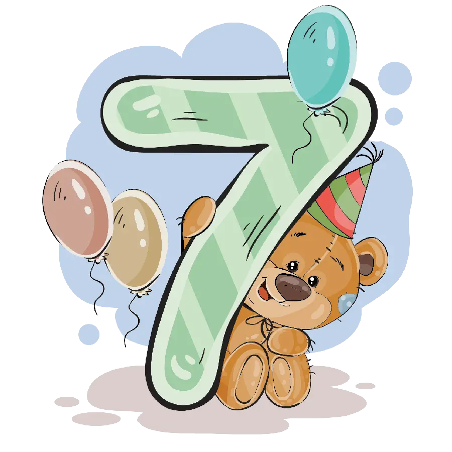 Stock image in PNG format with bear design for 7th birthday greetings