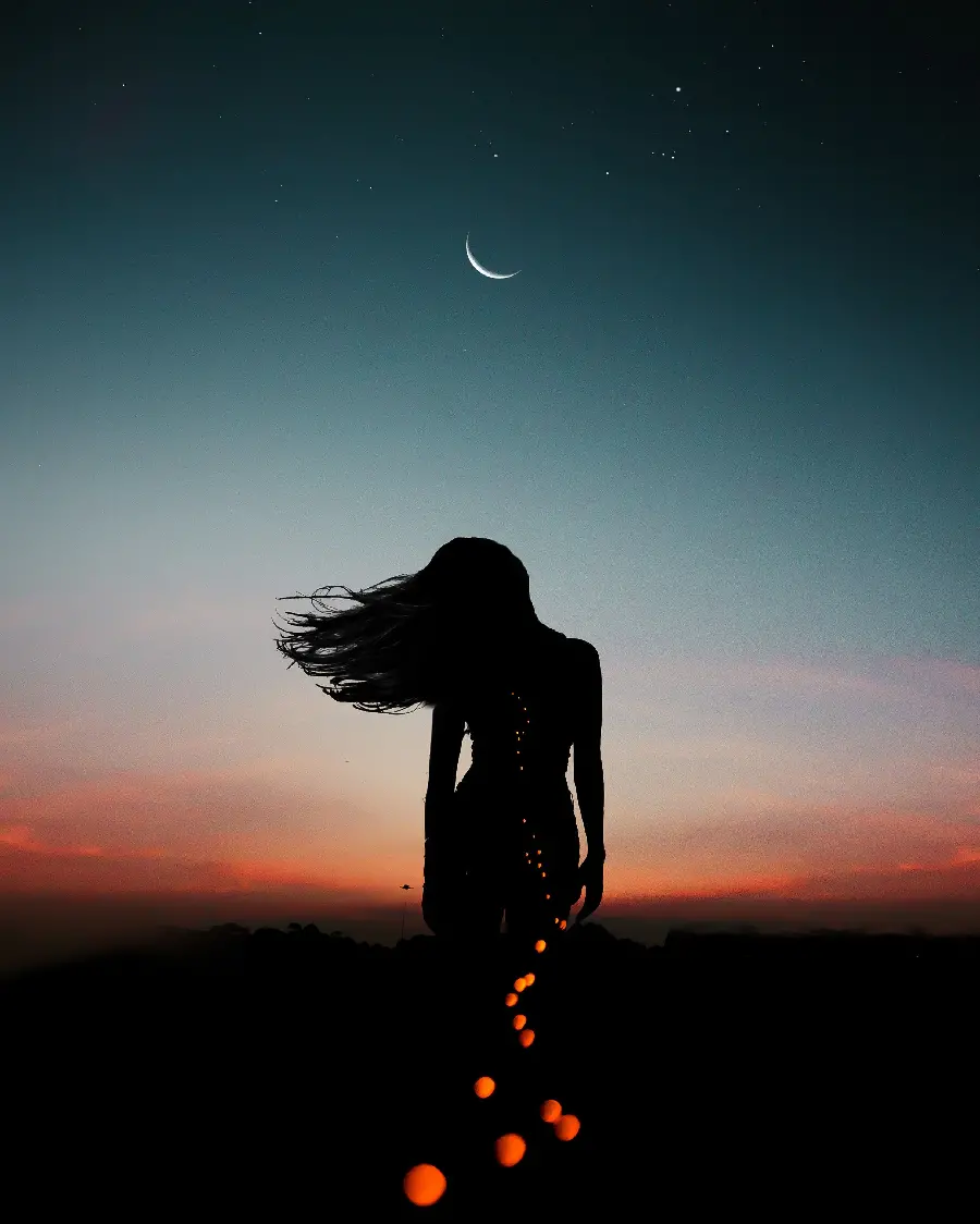 A special picture of a woman at a very beautiful sunset, suitable for a profile