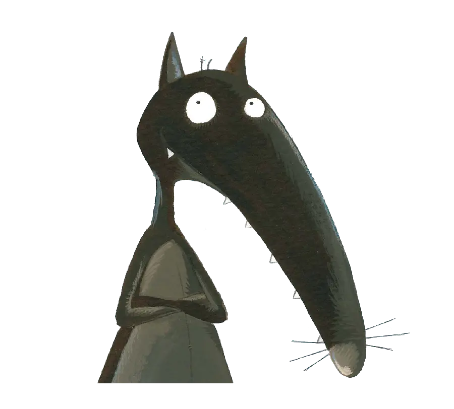 Caricature photo of a black cartoon wolf